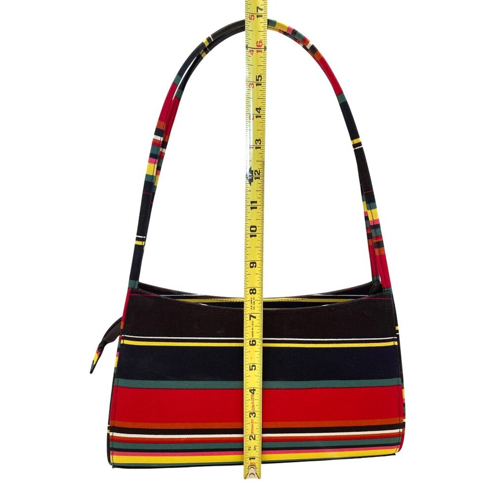 Striped Canvas Shoulder Bag Purse Small Baguette Y2K Retro Red Blue Pocketbook - Picture 6 of 11